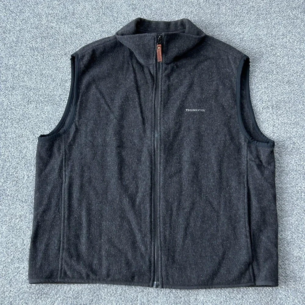 Woolrich TechnoWool Vest Mens XL Charcoal Gray 100% Wool Full Zip‎ Made USA VTG